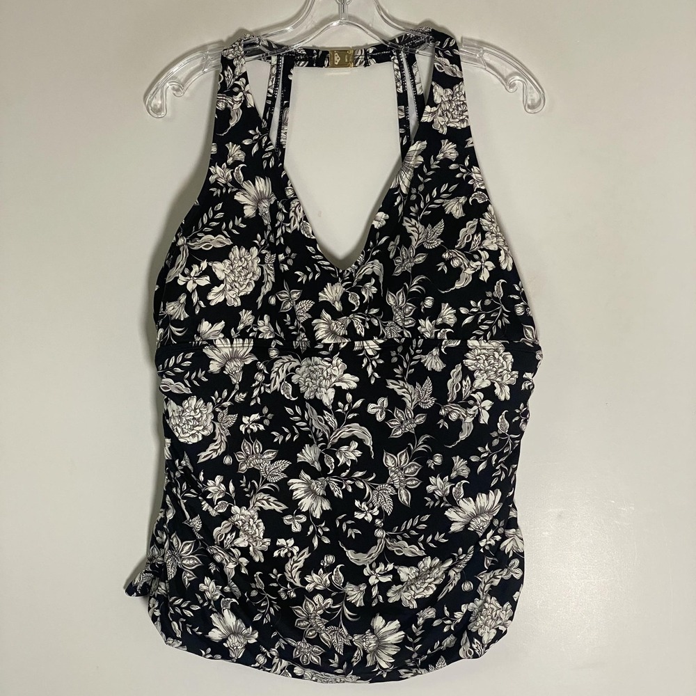 Lauren Ralph Lauren Tankini Top Womens Plus 20W Black Floral Racerback Swimwear